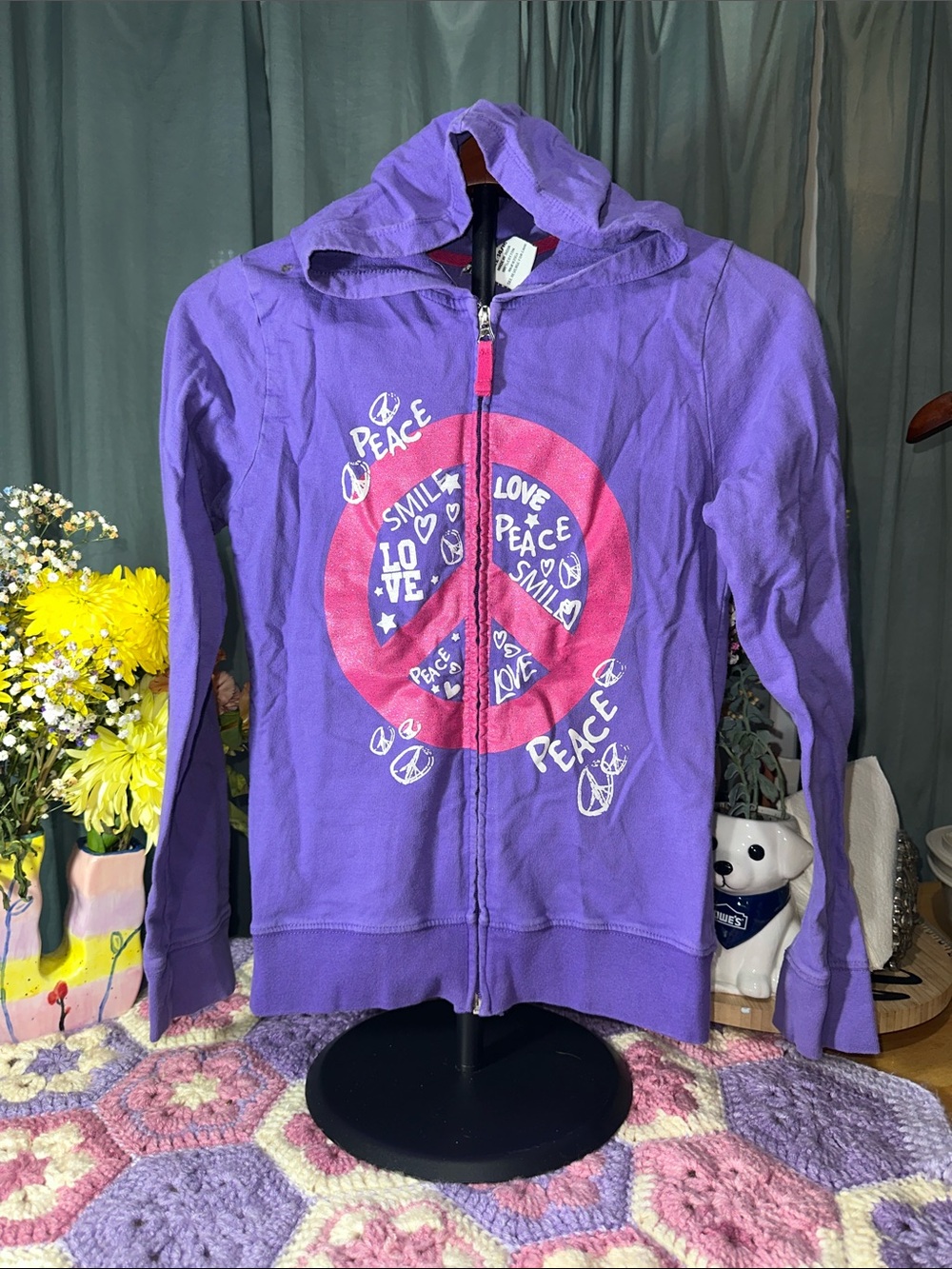 🎉Kids' Purple Peace Sign Zip Hoodie. C345